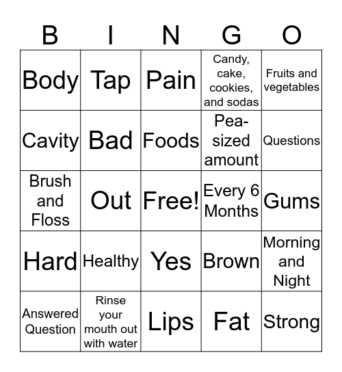 It Hits The Spot Bingo Card