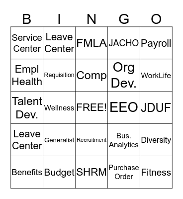 Human Resources Bingo Card