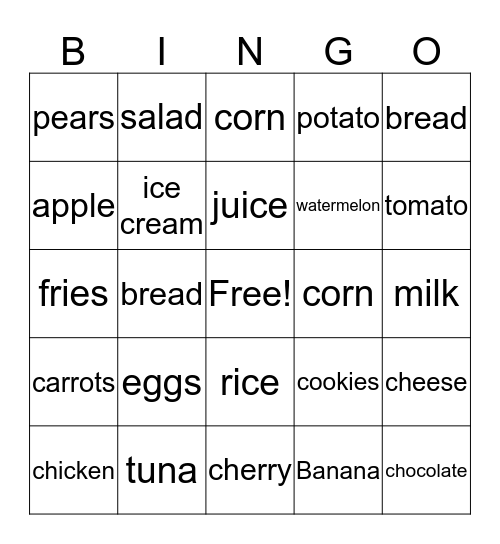 Food Bingo Card