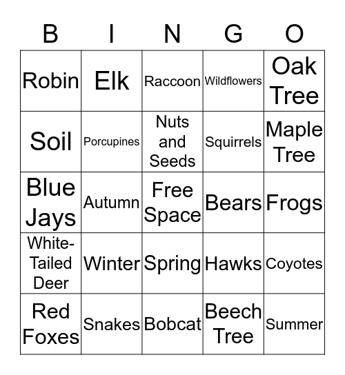 Deciduous Forest Bingo Card