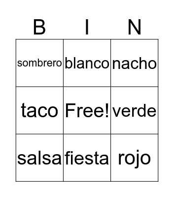 Spanish Bingo Card