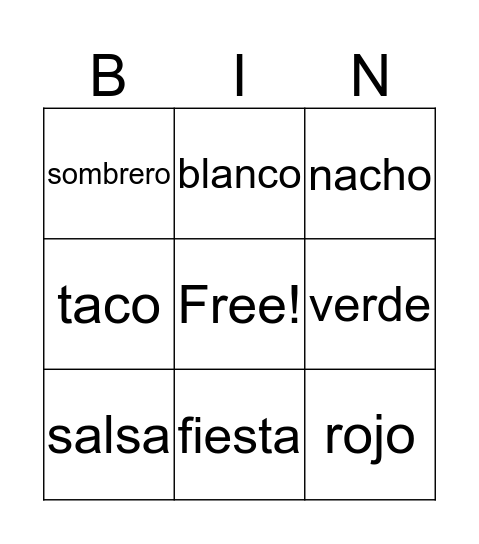 Spanish Bingo Card