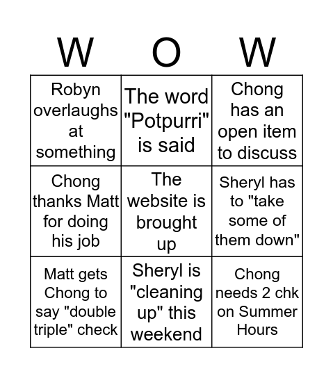 Staff Mtg Bingo Card