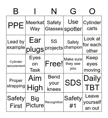 Safety Bingo Card