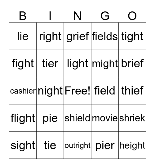 ie, igh bingo Card