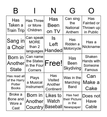 Get to Know A Family Bingo Card
