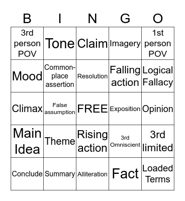 Narrative Bingo Card