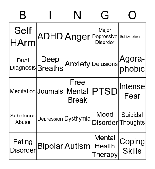 Therapeutic Bingo Card