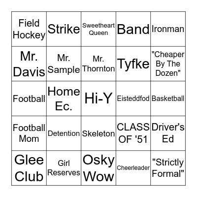 CLASS OF '51 Bingo Card