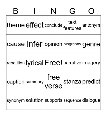 Vocabulary Practice Bingo Card