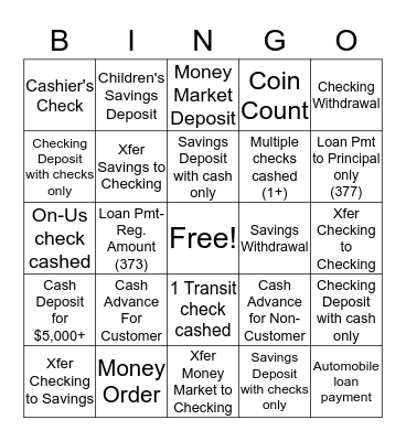 Transaction Bingo Card