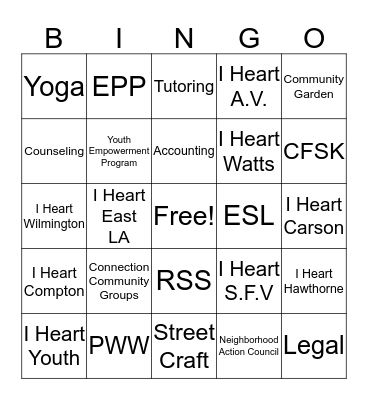 SBCC Bingo Card