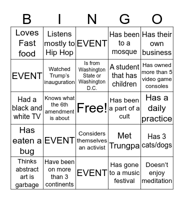 NAROPA COMMUNITY BINGO Card