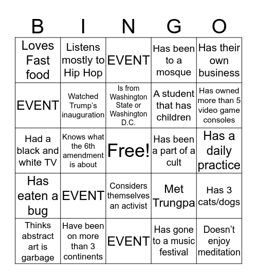 NAROPA COMMUNITY BINGO Card