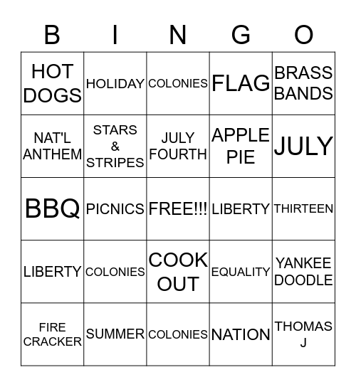 HAPPY INDEPENDENCE DAY! Bingo Card