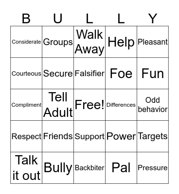 Bully Busting Bingo! Bingo Card