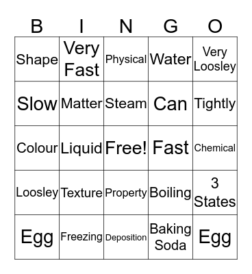 Phases Of Matter Bingo Card