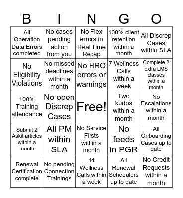 Client Services Bingo Card
