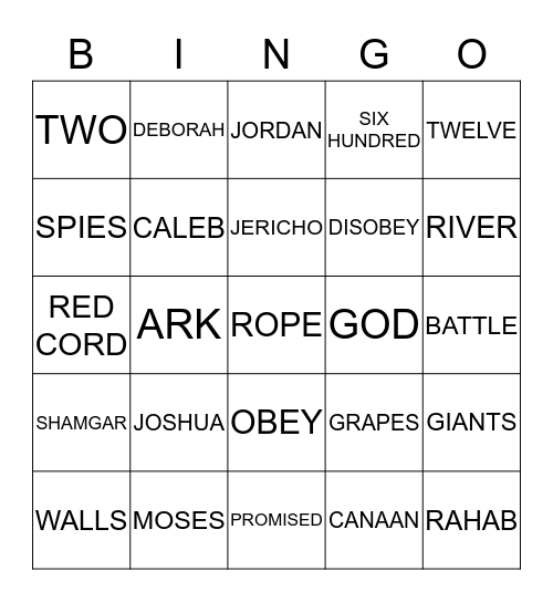 JOSHUA AND THE PROMISED LAND Bingo Card