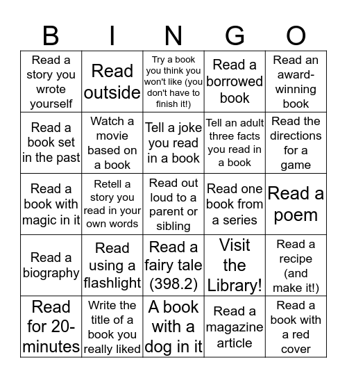 Summer Reading BINGO (K-3) Bingo Card