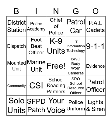 Do You Know SFPD? Bingo Card