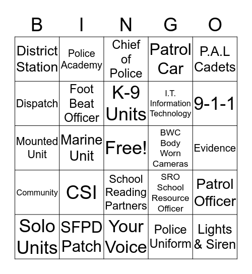 Do You Know SFPD? Bingo Card