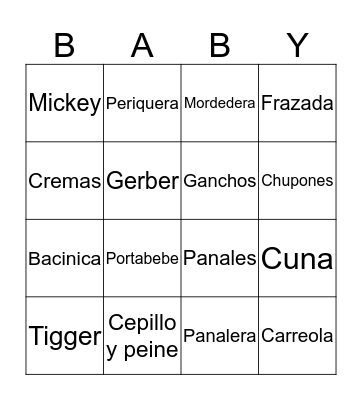 Baby Shower Bingo Card