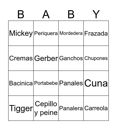 Baby Shower Bingo Card