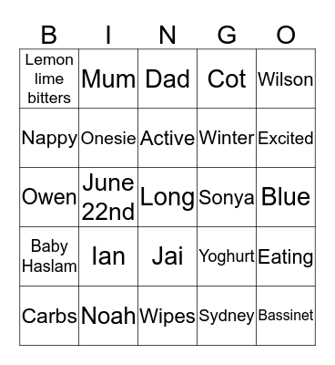 Baby Bingo Card