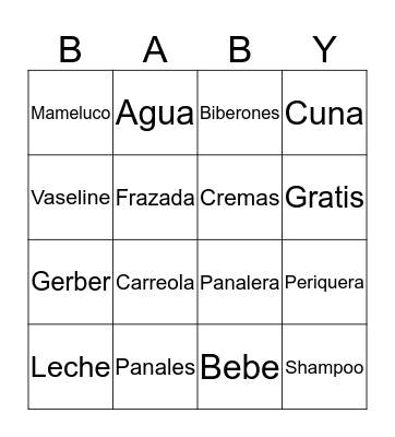 Baby Shower Bingo Card