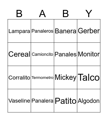 Baby Shower Bingo Card