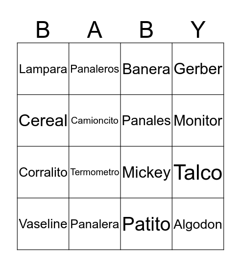 Baby Shower Bingo Card