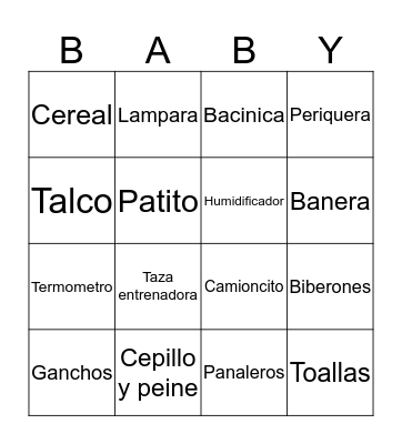 Baby Shower Bingo Card