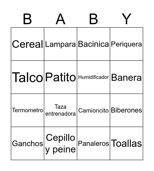 Baby Shower Bingo Card