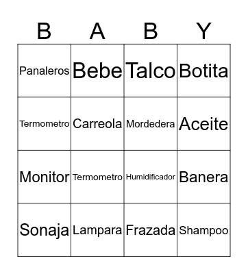 Baby Shower Bingo Card