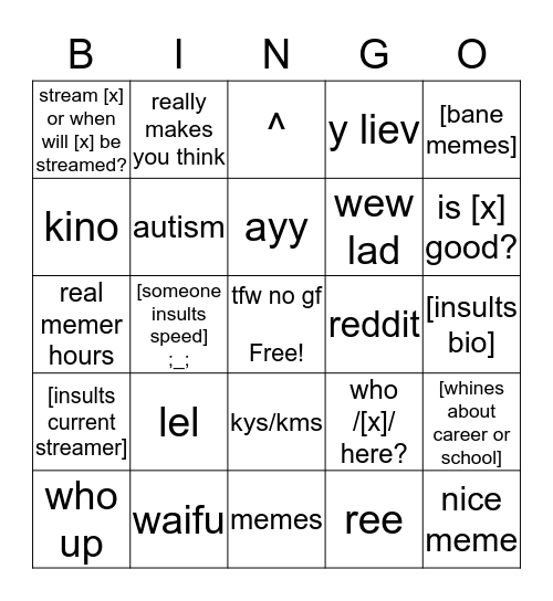 Speedster Bingo Card