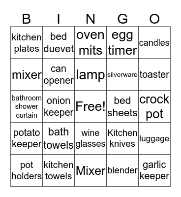 Bridal Bingo Card