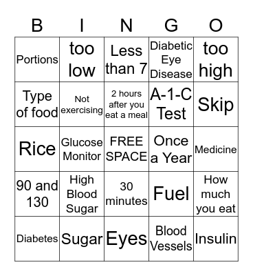 Diabetes BINGO Card