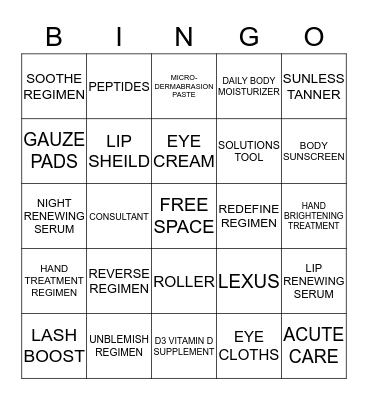 RODAN AND FIELDS  Bingo Card