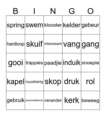 Algemene woordeskat Bingo Card