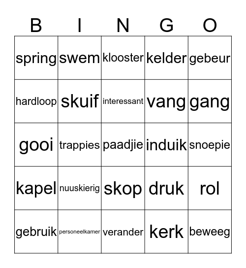 Algemene woordeskat Bingo Card