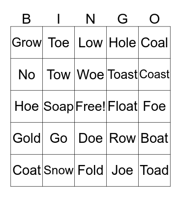 Long O Bingo Card