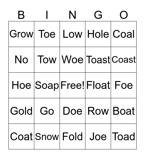 Long O Bingo Card
