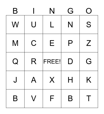 Alphabet Bingo Card