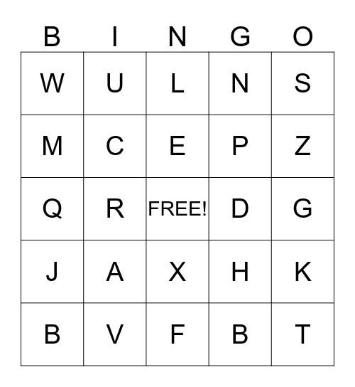 Alphabet Bingo Card
