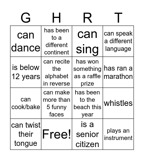 Family Bingo Card