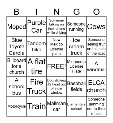 Off to Kenosha Bingo Card