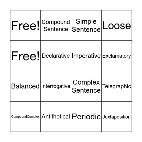 Syntax Bingo Card