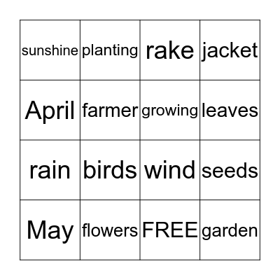Spring Words Bingo Card
