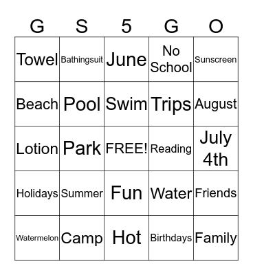 Summer Camp Bingo Card